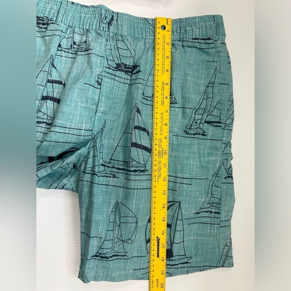 Reyn Spooner Mens Large Blue/Green Elastic Waist Casual Shorts w/Boats - Picture 9 of 9